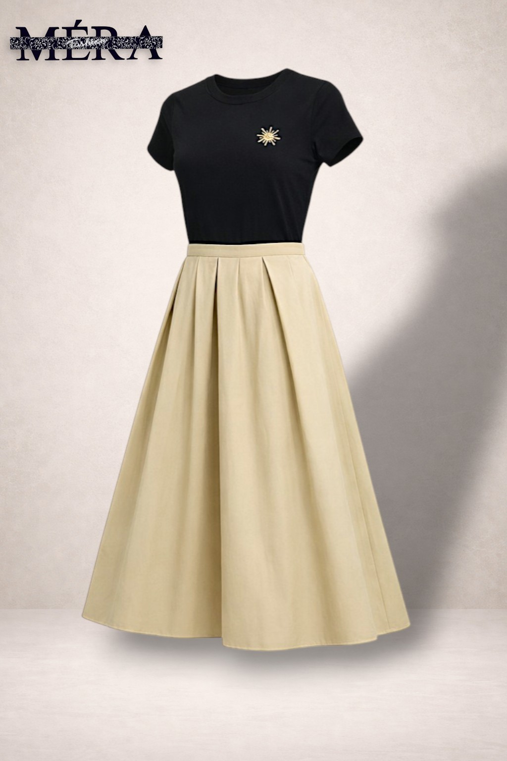 Női ruha, bordázott felső, vászon szoknya